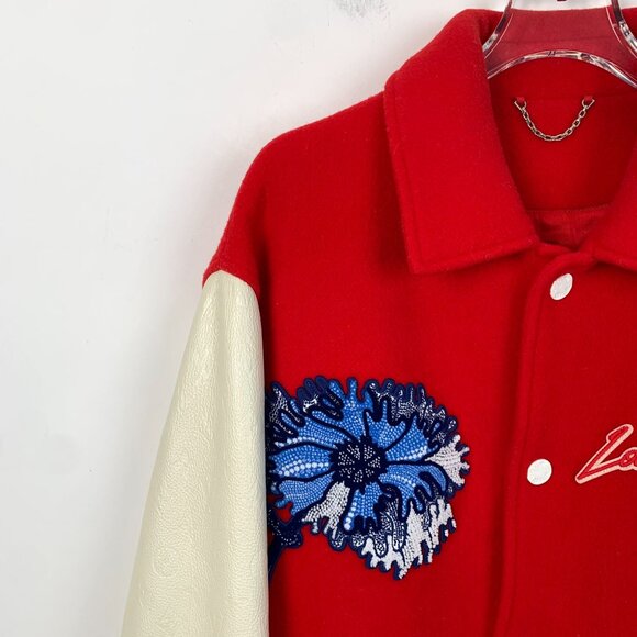 Louis Vuitton Red & White Varsity Jacket With Blue Embroidery Size 50 Wool & Cow - Picture 3 of 7